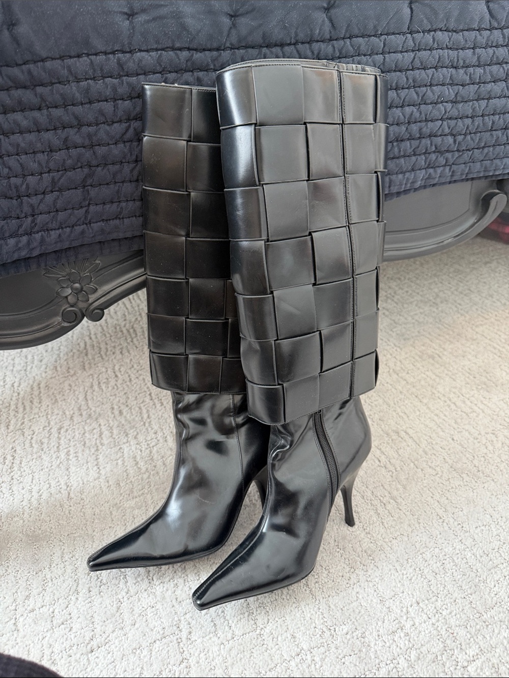 Jeffrey Campbell remove able Woven Panel Black Knee-High Stiletto Boots - Women